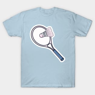 Badminton with Racket Sticker vector icon illustration. Sport object icon design concept. Racket hitting badminton ball sticker design logo. T-Shirt